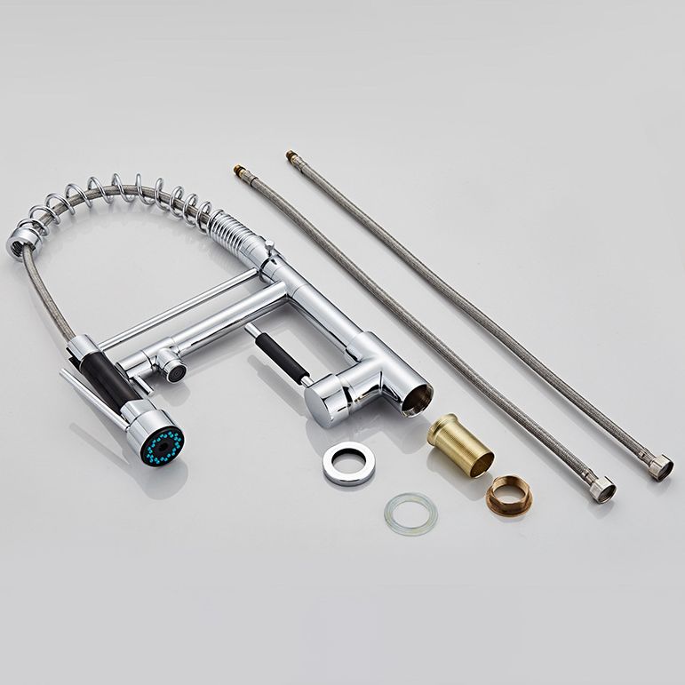 Contemporary Spring Spout Kitchen Sink Faucet Swivel Spout with Pull down Sprayer Clearhalo 'Home Improvement' 'home_improvement' 'home_improvement_kitchen_faucets' 'Kitchen Faucets' 'Kitchen Remodel & Kitchen Fixtures' 'Kitchen Sinks & Faucet Components' 'kitchen_faucets' 1200x1200_2d33df99-50af-4241-b101-1eebd40b7cc5