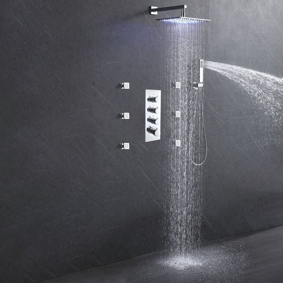 Shower System Ceiling Mounted Massage Jets Square Rain Shower Head Shower Trim Clearhalo 'Bathroom Remodel & Bathroom Fixtures' 'Home Improvement' 'home_improvement' 'home_improvement_shower_faucets' 'Shower Faucets & Systems' 'shower_faucets' 'Showers & Bathtubs Plumbing' 'Showers & Bathtubs' 1200x1200_2d41c907-4572-4993-af99-1d9302ca979e