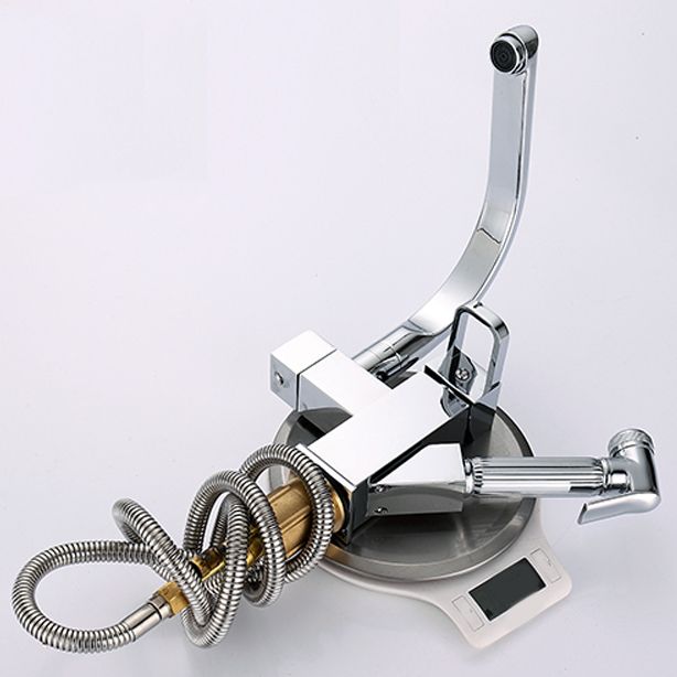 Metal Standard Kitchen Faucet Modern Style Kitchen Faucet with Pull out Sprayer Clearhalo 'Home Improvement' 'home_improvement' 'home_improvement_kitchen_faucets' 'Kitchen Faucets' 'Kitchen Remodel & Kitchen Fixtures' 'Kitchen Sinks & Faucet Components' 'kitchen_faucets' 1200x1200_2d55044b-b059-48e8-a182-d9f722b611eb