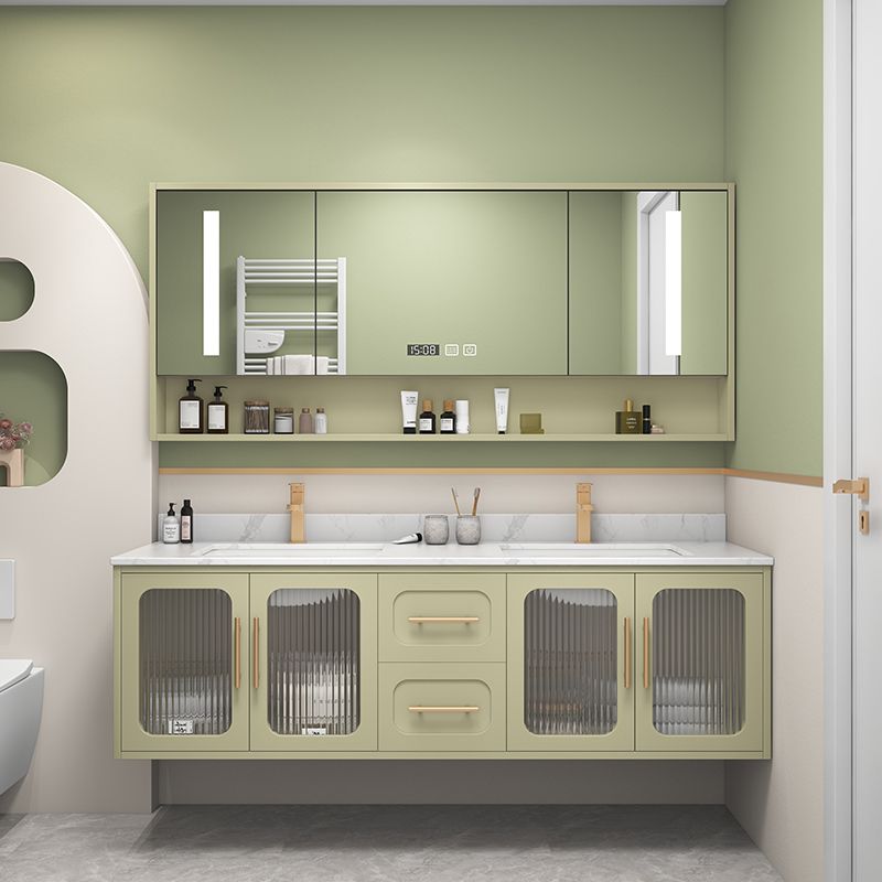 Double Sink Bath Vanity 2 Drawers Wall Mount Rectangle Vanity Set with Mirror Clearhalo 'Bathroom Remodel & Bathroom Fixtures' 'Bathroom Vanities' 'bathroom_vanities' 'Home Improvement' 'home_improvement' 'home_improvement_bathroom_vanities' 1200x1200_2d67588e-cfe2-4630-bff5-aba5ed707e0e