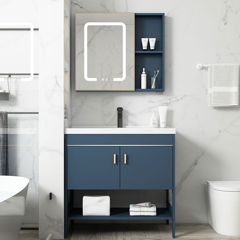 Glam Sink Vanity Stainless Steel Standalone Cabinet and Shelving Included Vanity Set Clearhalo 'Bathroom Remodel & Bathroom Fixtures' 'Bathroom Vanities' 'bathroom_vanities' 'Home Improvement' 'home_improvement' 'home_improvement_bathroom_vanities' 1200x1200_2d7bc10b-c67b-4eae-b16d-f7a1da34ff68