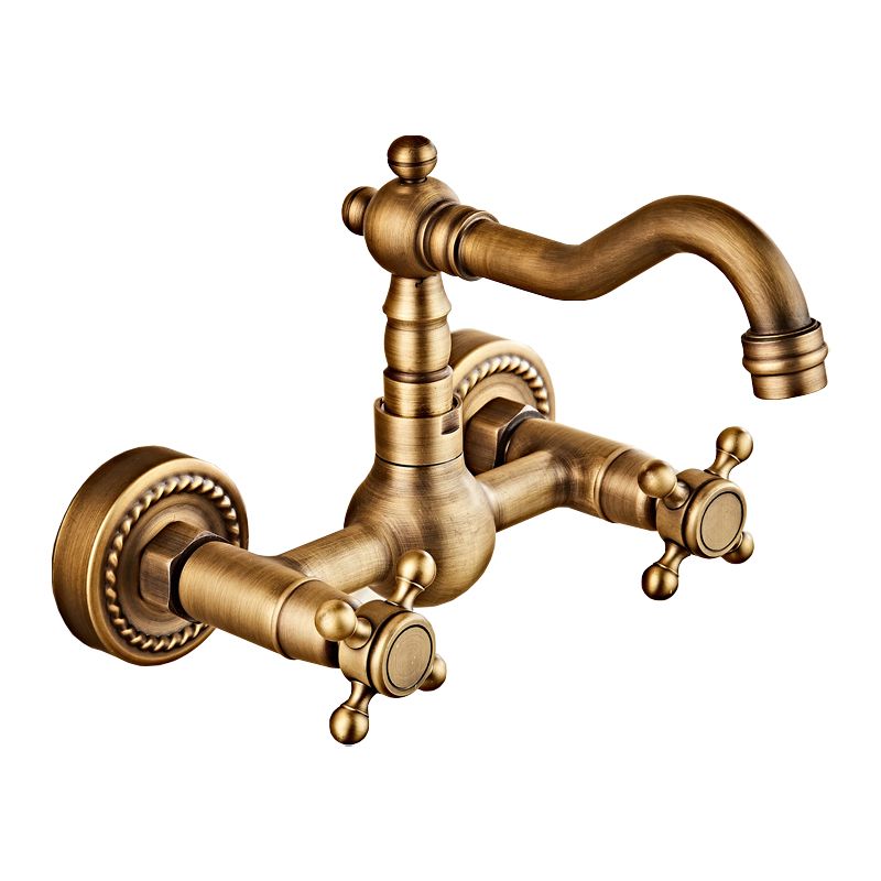 Glam 2-Handle Bathroom Sink Faucet 2-Hole Wall Mounted Bathroom Faucet Clearhalo 'Bathroom Remodel & Bathroom Fixtures' 'Bathroom Sink Faucets' 'Bathroom Sinks & Faucet Components' 'bathroom_sink_faucets' 'Home Improvement' 'home_improvement' 'home_improvement_bathroom_sink_faucets' 1200x1200_2d8b90b1-48a3-471b-938c-77a645158ba9