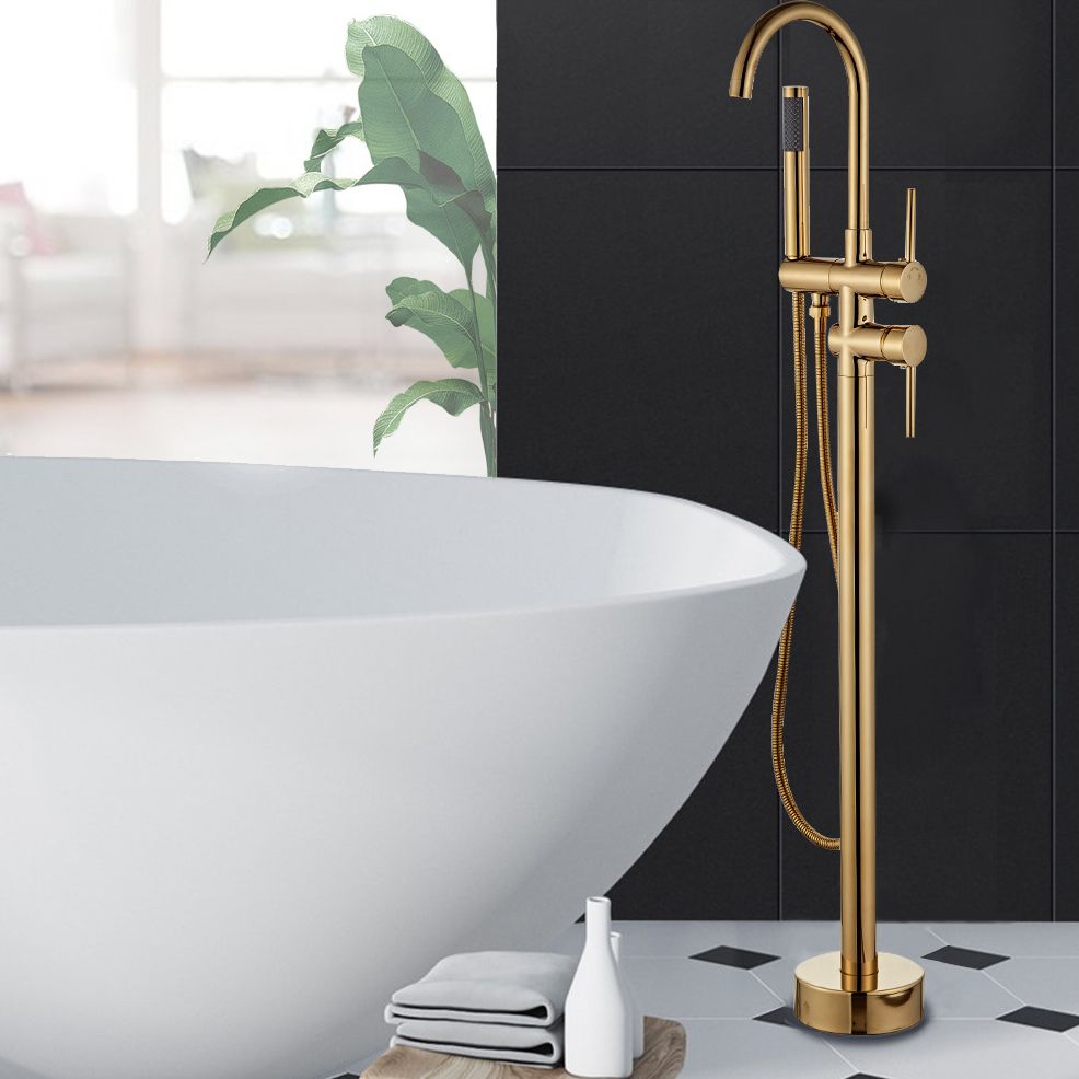 Traditional Floor Mounted Freestanding Tub Filler Double Handles Bathtub Faucet Clearhalo 'Bathroom Remodel & Bathroom Fixtures' 'Bathtub Faucets' 'bathtub_faucets' 'Home Improvement' 'home_improvement' 'home_improvement_bathtub_faucets' 1200x1200_2d8df9cd-194b-4ae8-a95b-0c8fac20f8b6