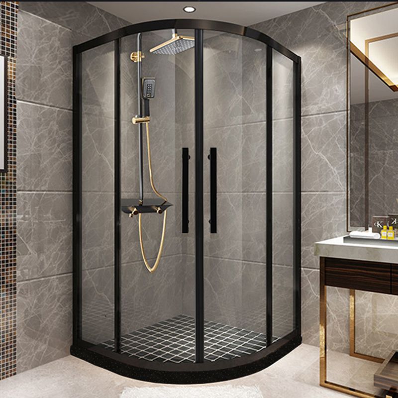 Shower Enclosure Semi-Frameless Double Sliding Neo-Angle Black Door Handles Shower Stall Clearhalo 'Bathroom Remodel & Bathroom Fixtures' 'Home Improvement' 'home_improvement' 'home_improvement_shower_stalls_enclosures' 'Shower Stalls & Enclosures' 'shower_stalls_enclosures' 'Showers & Bathtubs' 1200x1200_2daaefdd-a01b-4cb7-a741-537c2a0dcc3e