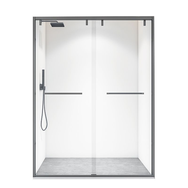 Bypass Semi Frameless Shower Door Tempered Glass Shower Door in Black Clearhalo 'Bathroom Remodel & Bathroom Fixtures' 'Home Improvement' 'home_improvement' 'home_improvement_shower_tub_doors' 'Shower and Tub Doors' 'shower_tub_doors' 'Showers & Bathtubs' 1200x1200_2dad2d17-4c08-4c42-8d10-0924123aae1f
