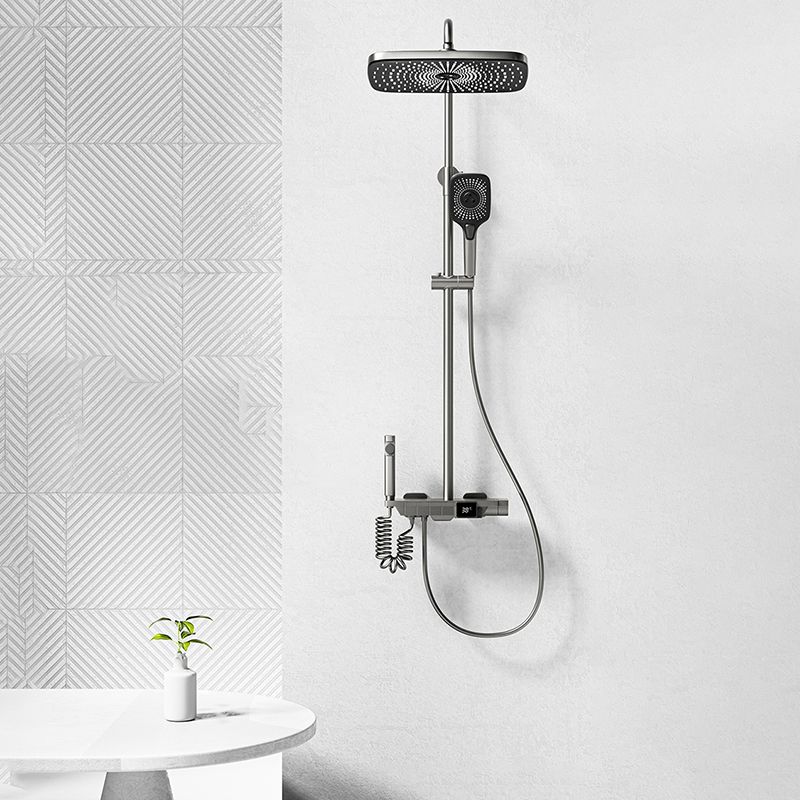 Modern Brass Shower Set 2 Shower Heads Shower Faucet in Gray and White Clearhalo 'Bathroom Remodel & Bathroom Fixtures' 'Home Improvement' 'home_improvement' 'home_improvement_shower_faucets' 'Shower Faucets & Systems' 'shower_faucets' 'Showers & Bathtubs Plumbing' 'Showers & Bathtubs' 1200x1200_2dad501f-75f2-4575-83e0-efaebc559e79