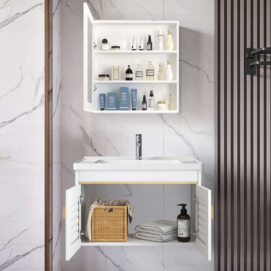 2 Doors Bath Vanity White Mirror Rectangular Single Sink Wall-Mounted Bathroom Vanity Clearhalo 'Bathroom Remodel & Bathroom Fixtures' 'Bathroom Vanities' 'bathroom_vanities' 'Home Improvement' 'home_improvement' 'home_improvement_bathroom_vanities' 1200x1200_2dd0a3b1-ded7-4d9c-8ee5-422383b89449