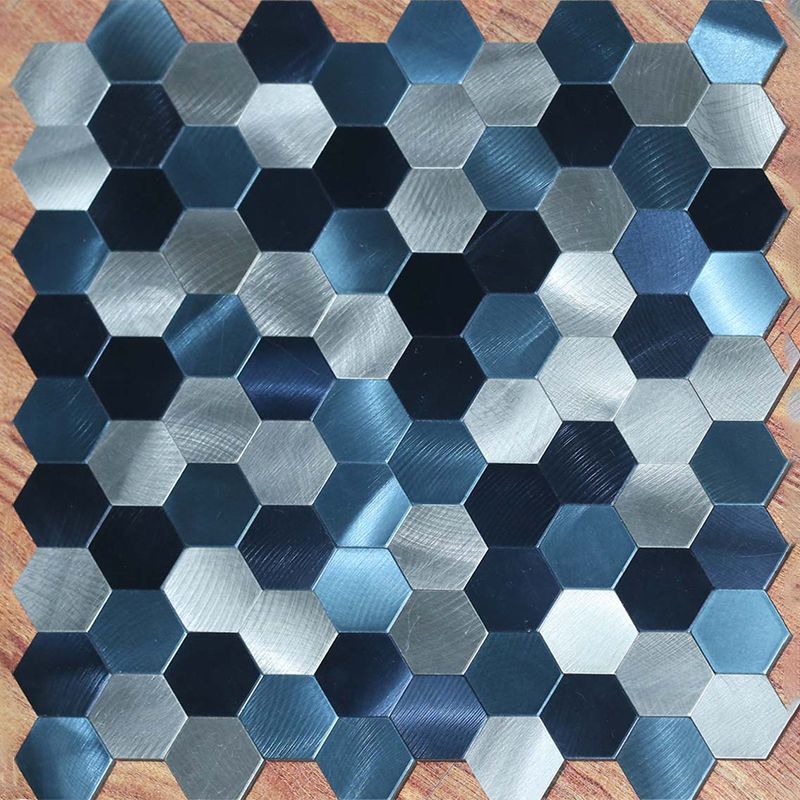 Hexagonal Mosaic Tile Metal Peel and Stick Tiles for Kitchen and Bathroom, 11.8"x 11.8" Clearhalo 'Flooring 'Home Improvement' 'home_improvement' 'home_improvement_peel_stick_blacksplash' 'Peel & Stick Backsplash Tile' 'peel_stick_blacksplash' 'Walls & Ceilings' Walls and Ceiling' 1200x1200_2de83059-3491-4927-82c2-608eb4c79945