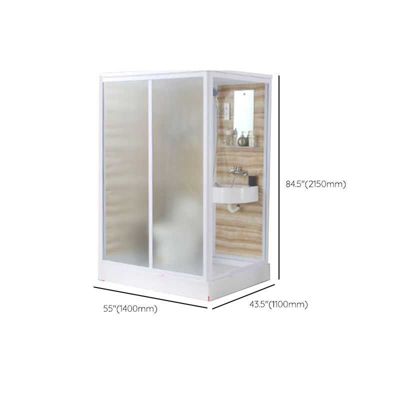 Framed Single Sliding Frosted Shower Kit Rectangle White Shower Stall Clearhalo 'Bathroom Remodel & Bathroom Fixtures' 'Home Improvement' 'home_improvement' 'home_improvement_shower_stalls_enclosures' 'Shower Stalls & Enclosures' 'shower_stalls_enclosures' 'Showers & Bathtubs' 1200x1200_2e000cb7-a244-4d3d-9252-1050c9630d0e