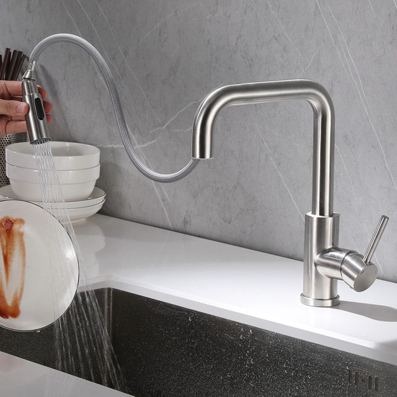 Kitchen Faucet Lever Handle Pull-out Single Hole Brass Faucet Clearhalo 'Home Improvement' 'home_improvement' 'home_improvement_kitchen_faucets' 'Kitchen Faucets' 'Kitchen Remodel & Kitchen Fixtures' 'Kitchen Sinks & Faucet Components' 'kitchen_faucets' 1200x1200_2e0b1ef6-30d1-4bb9-bf0e-fb5c8e03059f