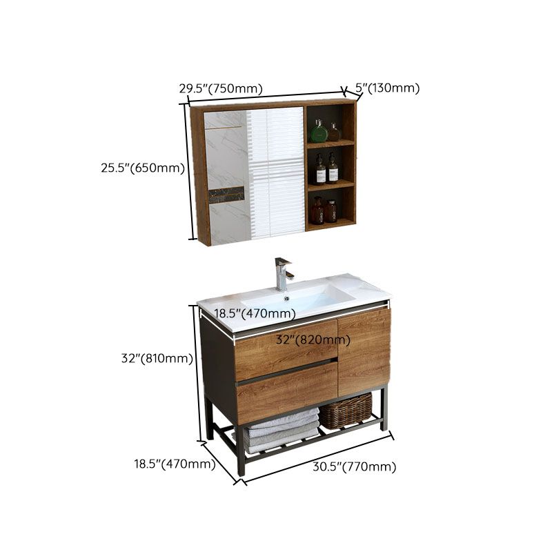 2 Drawers Vanity Wood Frame Freestanding Shelving Included Mirror Single Sink Vanity Clearhalo 'Bathroom Remodel & Bathroom Fixtures' 'Bathroom Vanities' 'bathroom_vanities' 'Home Improvement' 'home_improvement' 'home_improvement_bathroom_vanities' 1200x1200_2e103267-2547-40ce-a8fb-78577769b8c6