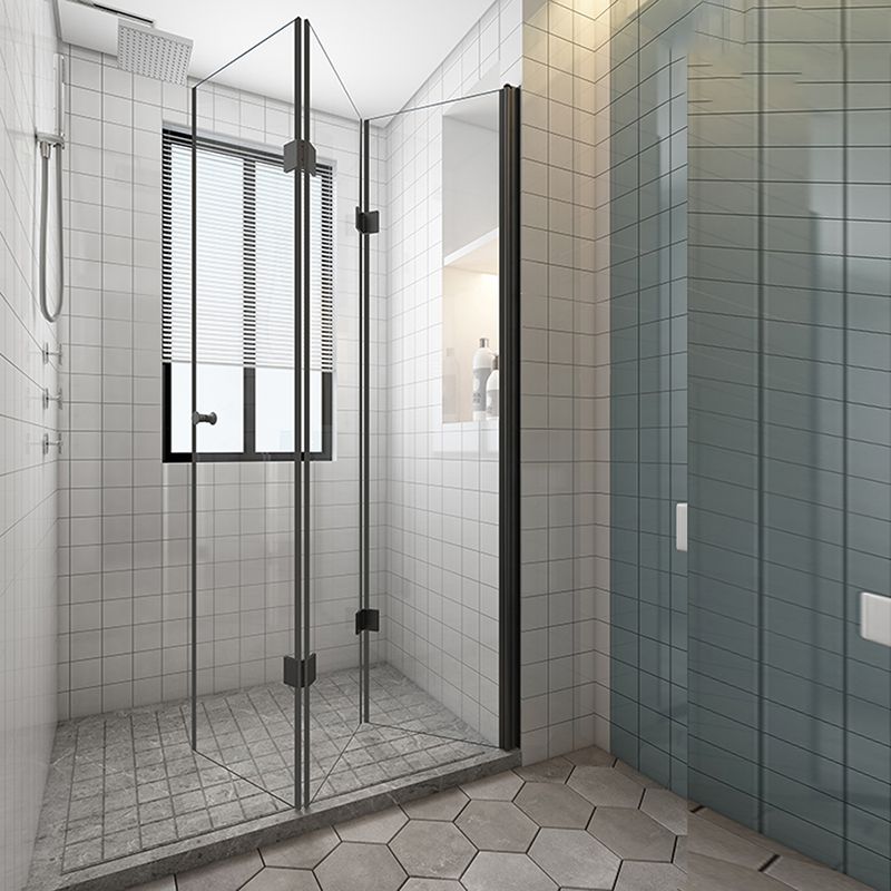 Black Folding Tempered Glass Shower Enclosure Transparent Shower Kit Clearhalo 'Bathroom Remodel & Bathroom Fixtures' 'Home Improvement' 'home_improvement' 'home_improvement_shower_stalls_enclosures' 'Shower Stalls & Enclosures' 'shower_stalls_enclosures' 'Showers & Bathtubs' 1200x1200_2e1cc437-f9f8-4b5b-99d6-79bb2f8ffde6