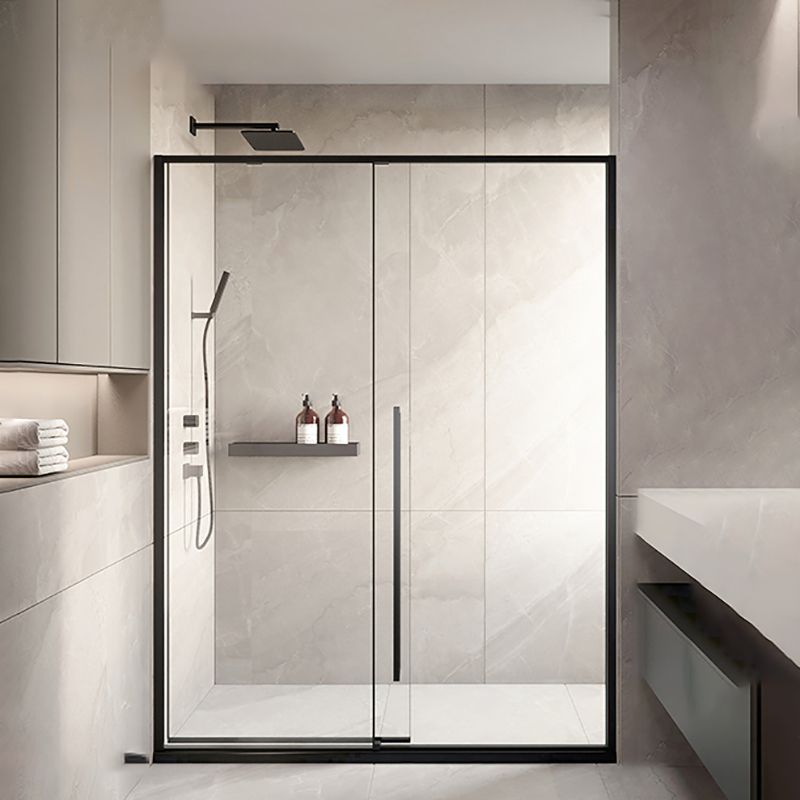 Silver Single Sliding Shower Bath Door Metal Semi-Frameless Shower Door Clearhalo 'Bathroom Remodel & Bathroom Fixtures' 'Home Improvement' 'home_improvement' 'home_improvement_shower_tub_doors' 'Shower and Tub Doors' 'shower_tub_doors' 'Showers & Bathtubs' 1200x1200_2e20321d-f13e-4db0-b6a2-acffd3d96485