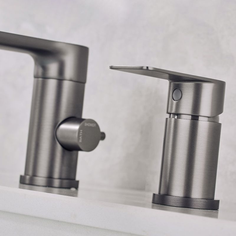 Contemporary Bathroom Faucet Deck Mounted Bathroom Faucet with Low Arc Clearhalo 'Bathroom Remodel & Bathroom Fixtures' 'Bathtub Faucets' 'bathtub_faucets' 'Home Improvement' 'home_improvement' 'home_improvement_bathtub_faucets' 1200x1200_2e30d13a-714e-493a-9eda-7f88db4fa8d7