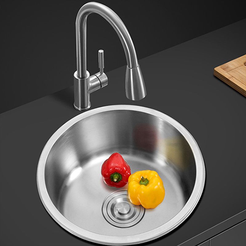 Contemporary Single Bowl Kitchen Sink Round Stainless Steel Sink with Drain Strainer Kit Clearhalo 'Home Improvement' 'home_improvement' 'home_improvement_kitchen_sinks' 'Kitchen Remodel & Kitchen Fixtures' 'Kitchen Sinks & Faucet Components' 'Kitchen Sinks' 'kitchen_sinks' 1200x1200_2e825d6d-d378-4f6e-975c-83dc1c81b6f3