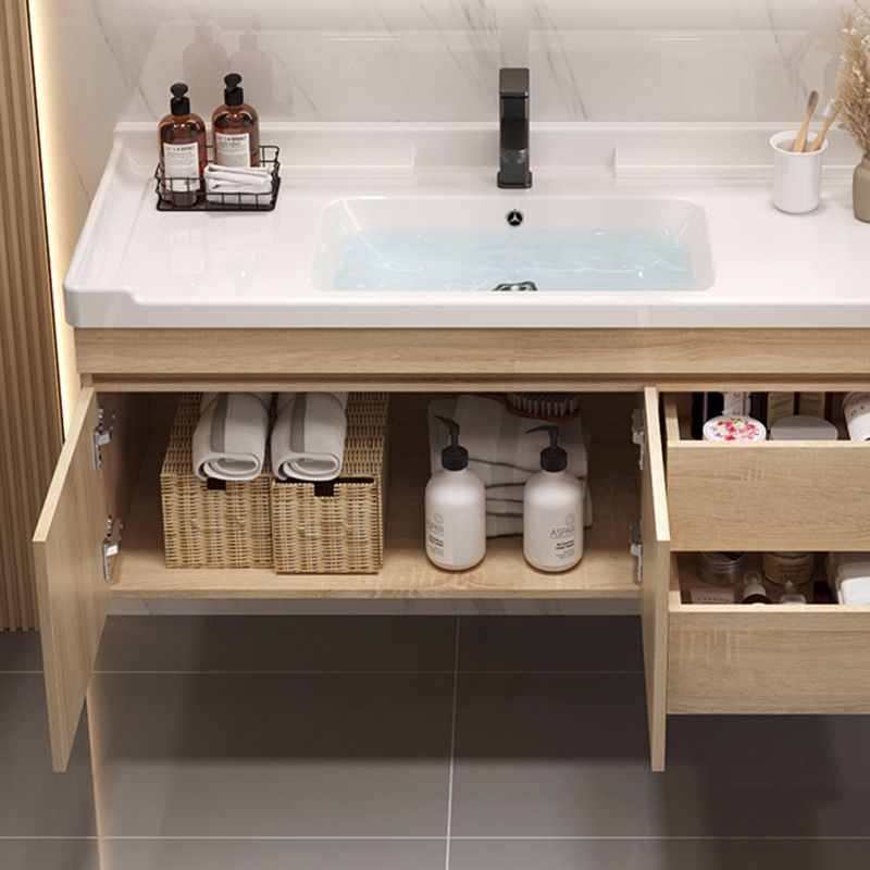 Wood Bathroom Vanity Set Mirror Rectangular Single Sink 2 Doors with Overflow Clearhalo 'Bathroom Remodel & Bathroom Fixtures' 'Bathroom Vanities' 'bathroom_vanities' 'Home Improvement' 'home_improvement' 'home_improvement_bathroom_vanities' 1200x1200_2e883c5d-4190-4bc8-9d9a-72d0a1bd0563