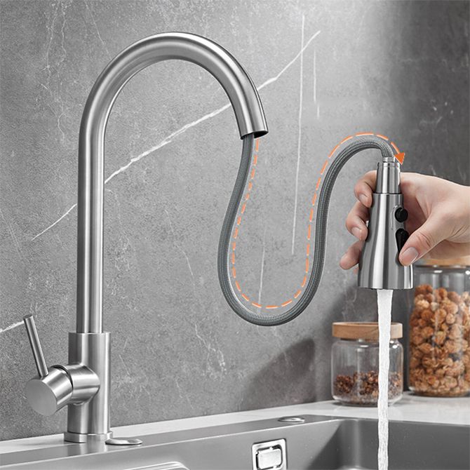 Modern Style Kitchen Faucet Lever Handle 304 Stainless Steel Kitchen Faucet Clearhalo 'Home Improvement' 'home_improvement' 'home_improvement_kitchen_faucets' 'Kitchen Faucets' 'Kitchen Remodel & Kitchen Fixtures' 'Kitchen Sinks & Faucet Components' 'kitchen_faucets' 1200x1200_2e8da91f-5496-4c59-9cd1-6f02ca3a8649