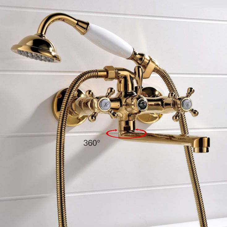 Wall Mounted Bathroom Faucet Metal Swivel Bathroom Faucet with Hand Shower Clearhalo 'Bathroom Remodel & Bathroom Fixtures' 'Bathtub Faucets' 'bathtub_faucets' 'Home Improvement' 'home_improvement' 'home_improvement_bathtub_faucets' 1200x1200_2ea71023-da36-47b3-add1-e0d453e6082e