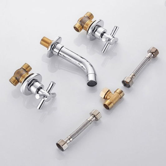 Modern Cross Handle Faucet Solid Color Wall Mounted Bathroom Faucet Clearhalo 'Bathroom Remodel & Bathroom Fixtures' 'Bathroom Sink Faucets' 'Bathroom Sinks & Faucet Components' 'bathroom_sink_faucets' 'Home Improvement' 'home_improvement' 'home_improvement_bathroom_sink_faucets' 1200x1200_2ece2367-a7eb-4ee2-82d6-08e4c283b13a