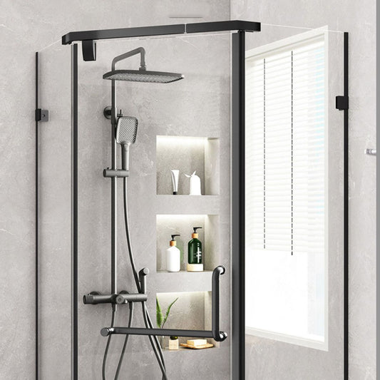 Neo-Angle Polished Glass Shower Enclosure Matt Black Frame Shower Stall Clearhalo 'Bathroom Remodel & Bathroom Fixtures' 'Home Improvement' 'home_improvement' 'home_improvement_shower_stalls_enclosures' 'Shower Stalls & Enclosures' 'shower_stalls_enclosures' 'Showers & Bathtubs' 1200x1200_2f3aaa05-3628-4fbe-9fb6-d251c195ef54