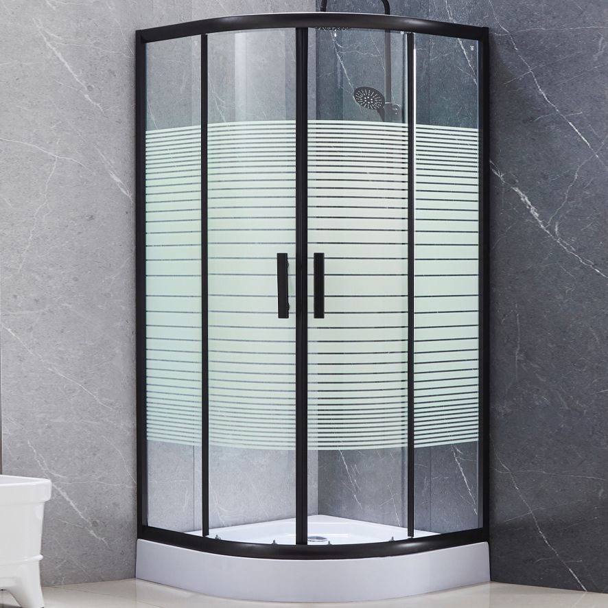 Tempered Glass Shower Enclosure Black Double Sliding Door Shower Kit Clearhalo 'Bathroom Remodel & Bathroom Fixtures' 'Home Improvement' 'home_improvement' 'home_improvement_shower_stalls_enclosures' 'Shower Stalls & Enclosures' 'shower_stalls_enclosures' 'Showers & Bathtubs' 1200x1200_2f7360c0-29c1-4776-a071-627eb0987c6b