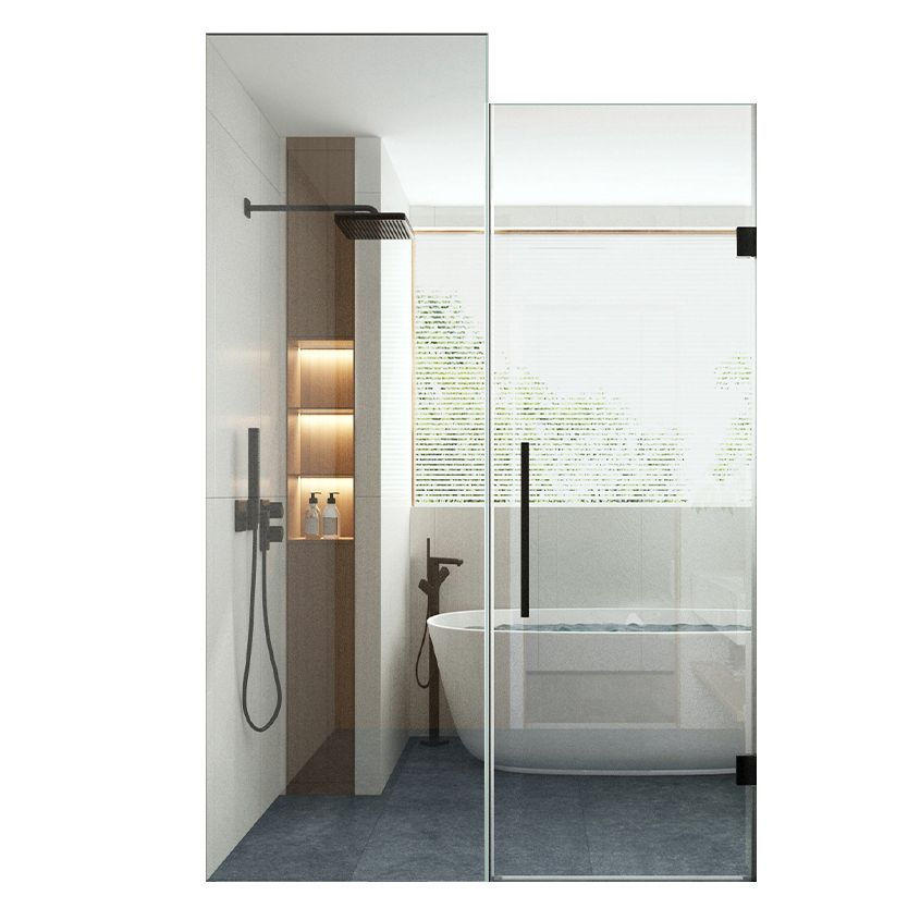 One-shaped Simple Frameless Flat-opening Tempered Glass Shower Door Clearhalo 'Bathroom Remodel & Bathroom Fixtures' 'Home Improvement' 'home_improvement' 'home_improvement_shower_tub_doors' 'Shower and Tub Doors' 'shower_tub_doors' 'Showers & Bathtubs' 1200x1200_2f7a036a-ea85-4d5f-89ca-c94caf9c1781