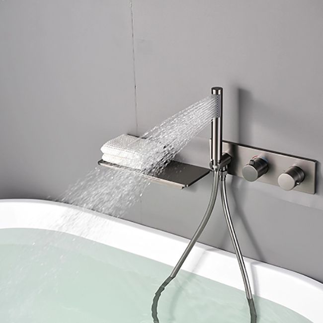 Modern Bath Filler Trim Copper Knob Handles with Handshower Wall Mounted Tub Filler Clearhalo 'Bathroom Remodel & Bathroom Fixtures' 'Bathtub Faucets' 'bathtub_faucets' 'Home Improvement' 'home_improvement' 'home_improvement_bathtub_faucets' 1200x1200_2f88643f-a981-487e-b557-7973f00e1b1d