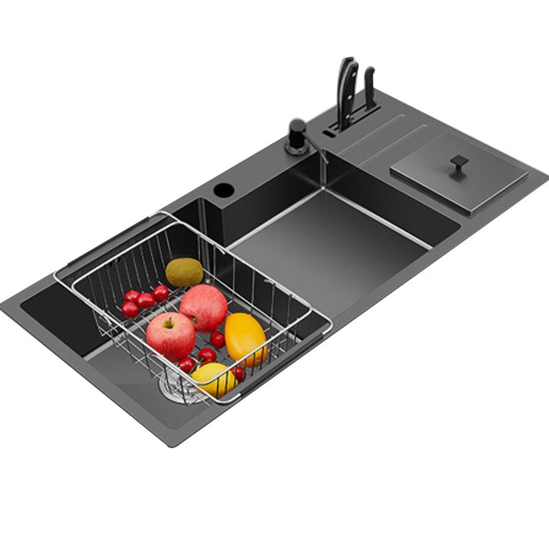 Black Stainless Steel Kitchen Sink 2 Holes Sink with Basket Strainer Clearhalo 'Home Improvement' 'home_improvement' 'home_improvement_kitchen_sinks' 'Kitchen Remodel & Kitchen Fixtures' 'Kitchen Sinks & Faucet Components' 'Kitchen Sinks' 'kitchen_sinks' 1200x1200_2fa189d6-f86d-44a2-828b-3356bb1b50fd