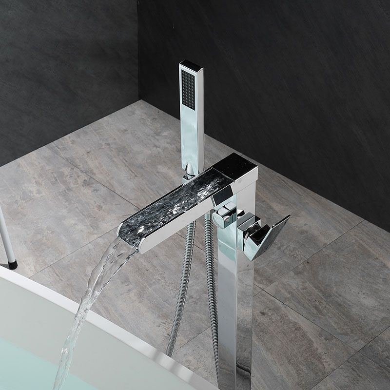Modern Faucet Free Standing Rod Handle Tube Handheld Shower Head Bathtub Faucet Clearhalo 'Bathroom Remodel & Bathroom Fixtures' 'Bathtub Faucets' 'bathtub_faucets' 'Home Improvement' 'home_improvement' 'home_improvement_bathtub_faucets' 1200x1200_2fbaa757-9d43-4394-b1bf-80a786e1f9c5