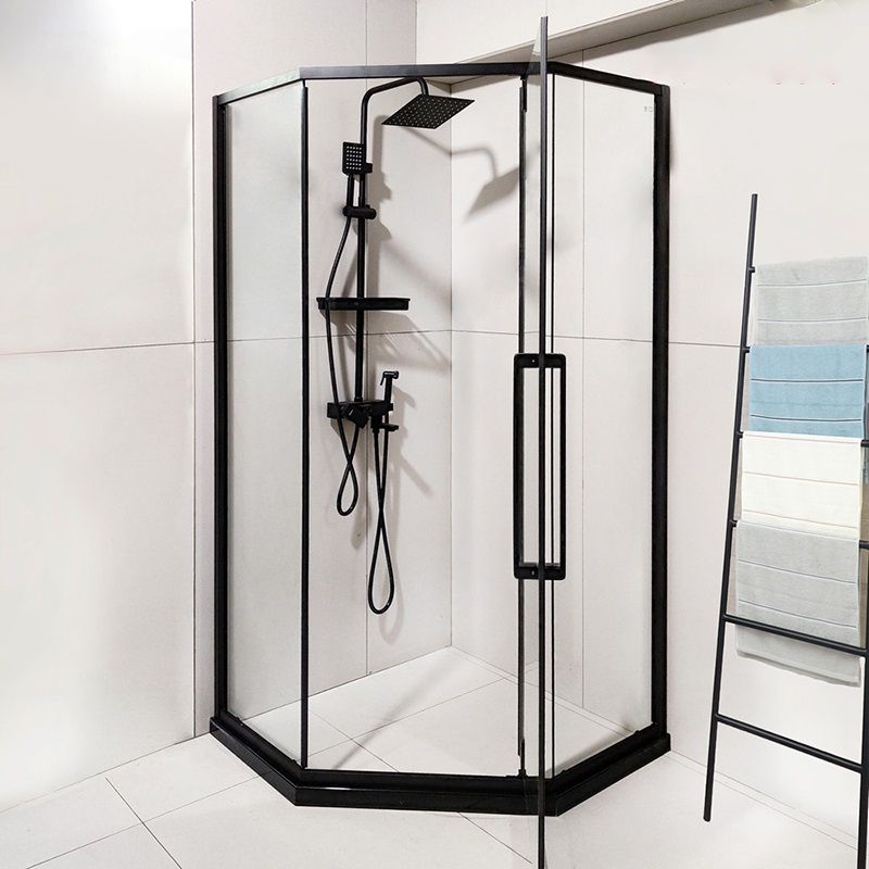 Transparent Diamond Shape Glass Shower Bath Door Metal Black Framed Shower Door Clearhalo 'Bathroom Remodel & Bathroom Fixtures' 'Home Improvement' 'home_improvement' 'home_improvement_shower_tub_doors' 'Shower and Tub Doors' 'shower_tub_doors' 'Showers & Bathtubs' 1200x1200_3006471e-20b7-477d-a187-41d99ba16c37