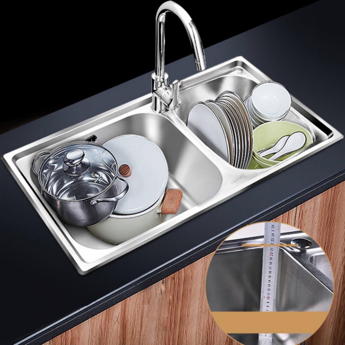 Stainless Steel Kitchen Double Sink Drop-In Kitchen Sink with Drain Assembly Clearhalo 'Home Improvement' 'home_improvement' 'home_improvement_kitchen_sinks' 'Kitchen Remodel & Kitchen Fixtures' 'Kitchen Sinks & Faucet Components' 'Kitchen Sinks' 'kitchen_sinks' 1200x1200_30267020-18d8-41e6-9bae-04b1e9be5ef9
