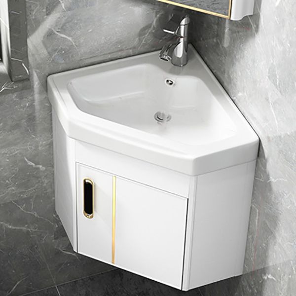 Wall Mounted Corner Vanity Triangular Single Sink Mirror Metal Frame ...