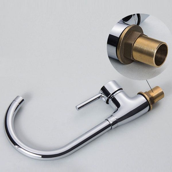 Contemporary Single Handle Kitchen Faucet One Lever Water Faucet in Chrome Clearhalo 'Home Improvement' 'home_improvement' 'home_improvement_kitchen_faucets' 'Kitchen Faucets' 'Kitchen Remodel & Kitchen Fixtures' 'Kitchen Sinks & Faucet Components' 'kitchen_faucets' 1200x1200_302b7dc4-907e-4cc1-9022-00f3b22e2462