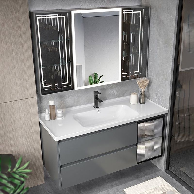 Modern Gray Vanity Sink Mirror Cabinet Wall-Mounted Bathroom Vanity Cabinet with Drawers Clearhalo 'Bathroom Remodel & Bathroom Fixtures' 'Bathroom Vanities' 'bathroom_vanities' 'Home Improvement' 'home_improvement' 'home_improvement_bathroom_vanities' 1200x1200_305b678f-4f89-4114-812f-e3fe2ce20bc9