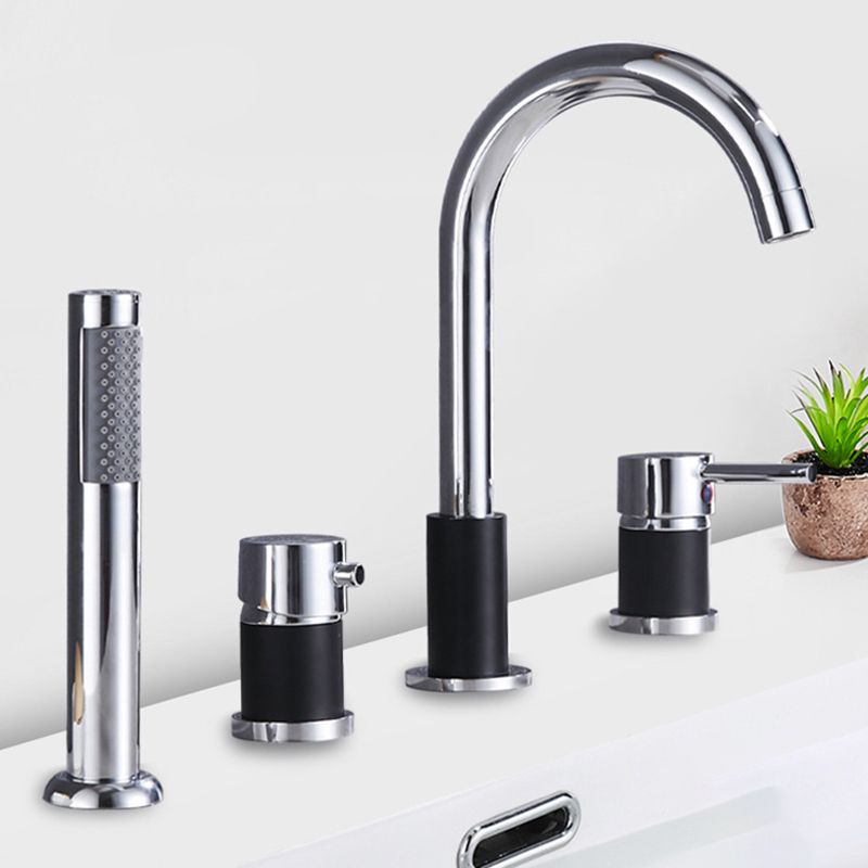 Deck Mounted Metal Roman Tub Faucet Low Arc Roman Tub Faucet Set Clearhalo 'Bathroom Remodel & Bathroom Fixtures' 'Bathtub Faucets' 'bathtub_faucets' 'Home Improvement' 'home_improvement' 'home_improvement_bathtub_faucets' 1200x1200_3071bde2-fd74-40ca-9b10-500a3b694d54