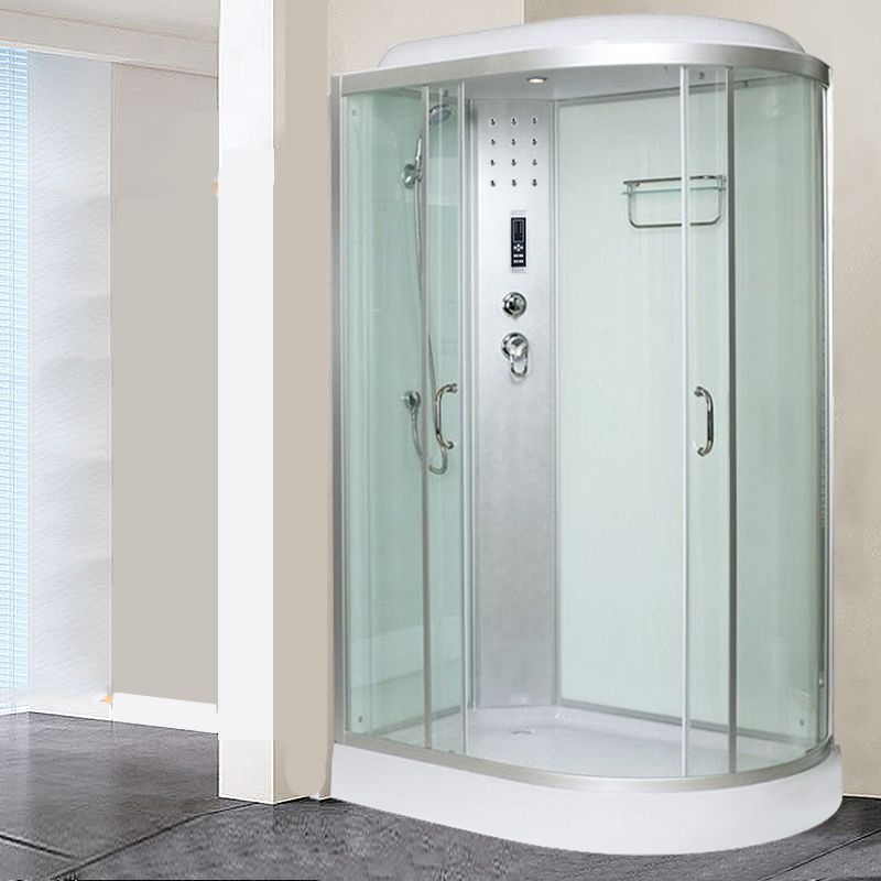 Tempered Glass Double Sliding Shower Enclosure White Frame One Piece Shower Enclosure Clearhalo 'Bathroom Remodel & Bathroom Fixtures' 'Home Improvement' 'home_improvement' 'home_improvement_shower_stalls_enclosures' 'Shower Stalls & Enclosures' 'shower_stalls_enclosures' 'Showers & Bathtubs' 1200x1200_30856b8d-723e-4ebc-94f9-5299397644dd