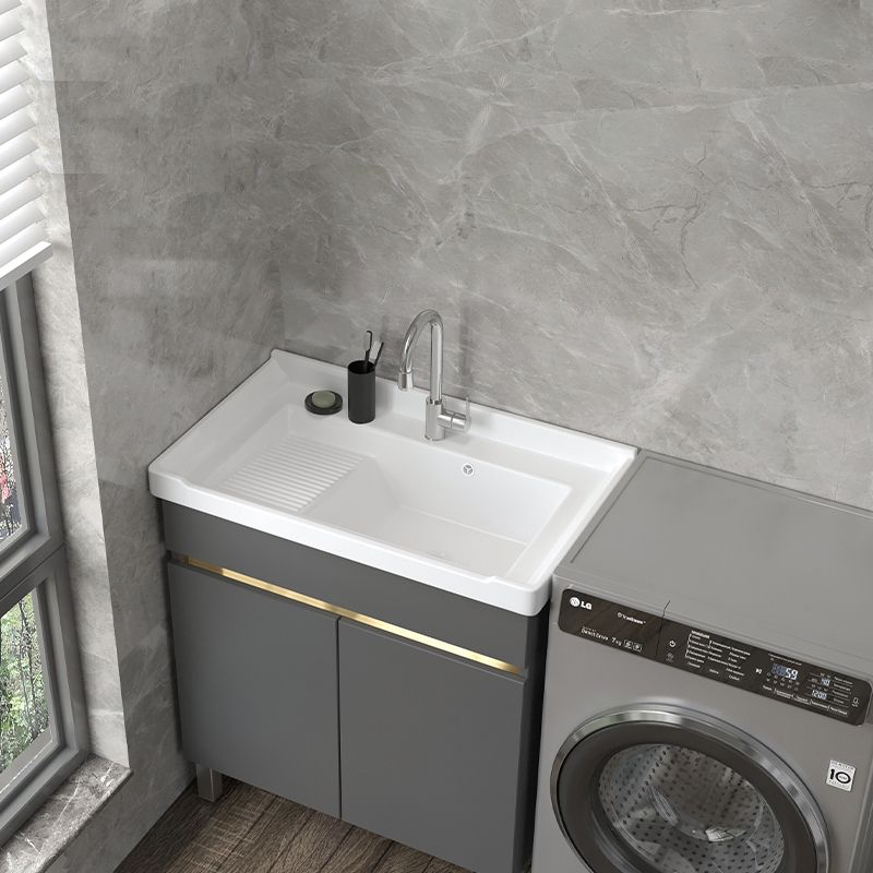 Wall Mount Glam Bath Vanity Gray Ceramic Single-Sink Rectangular Vanity Set Clearhalo 'Bathroom Remodel & Bathroom Fixtures' 'Bathroom Vanities' 'bathroom_vanities' 'Home Improvement' 'home_improvement' 'home_improvement_bathroom_vanities' 1200x1200_30b9b0e7-5537-4234-a964-c2a232f87d6e