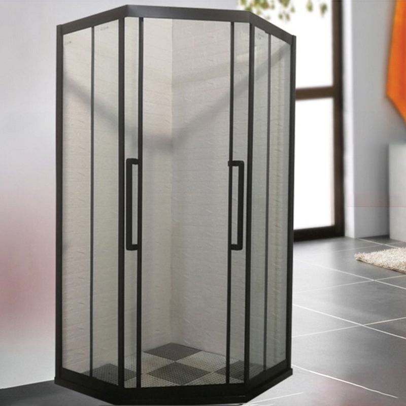 Framed Black Shower Enclosure Double Sliding Neo-Angle Shower Enclosure Clearhalo 'Bathroom Remodel & Bathroom Fixtures' 'Home Improvement' 'home_improvement' 'home_improvement_shower_stalls_enclosures' 'Shower Stalls & Enclosures' 'shower_stalls_enclosures' 'Showers & Bathtubs' 1200x1200_30dc3882-dc55-4d1e-907b-85206012468c
