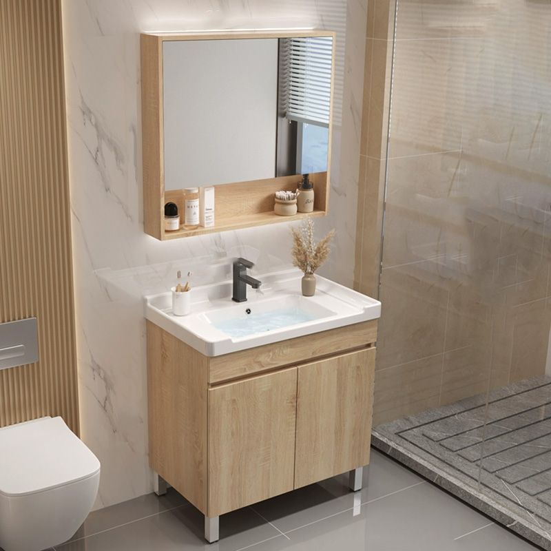 Wood Bathroom Vanity Set Mirror Rectangular Single Sink 2 Doors with Overflow Clearhalo 'Bathroom Remodel & Bathroom Fixtures' 'Bathroom Vanities' 'bathroom_vanities' 'Home Improvement' 'home_improvement' 'home_improvement_bathroom_vanities' 1200x1200_3160fbc1-5cc6-440f-a56b-120c9cfc1535