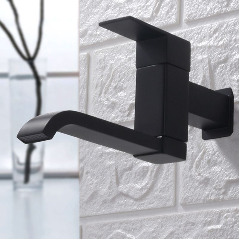 Contemporary Wall Mounted Bathroom Faucet Lever Handles Low Arc Rotatable Brass Faucet Clearhalo 'Bathroom Remodel & Bathroom Fixtures' 'Bathroom Sink Faucets' 'Bathroom Sinks & Faucet Components' 'bathroom_sink_faucets' 'Home Improvement' 'home_improvement' 'home_improvement_bathroom_sink_faucets' 1200x1200_317e3683-9292-4536-85bc-303283f05610