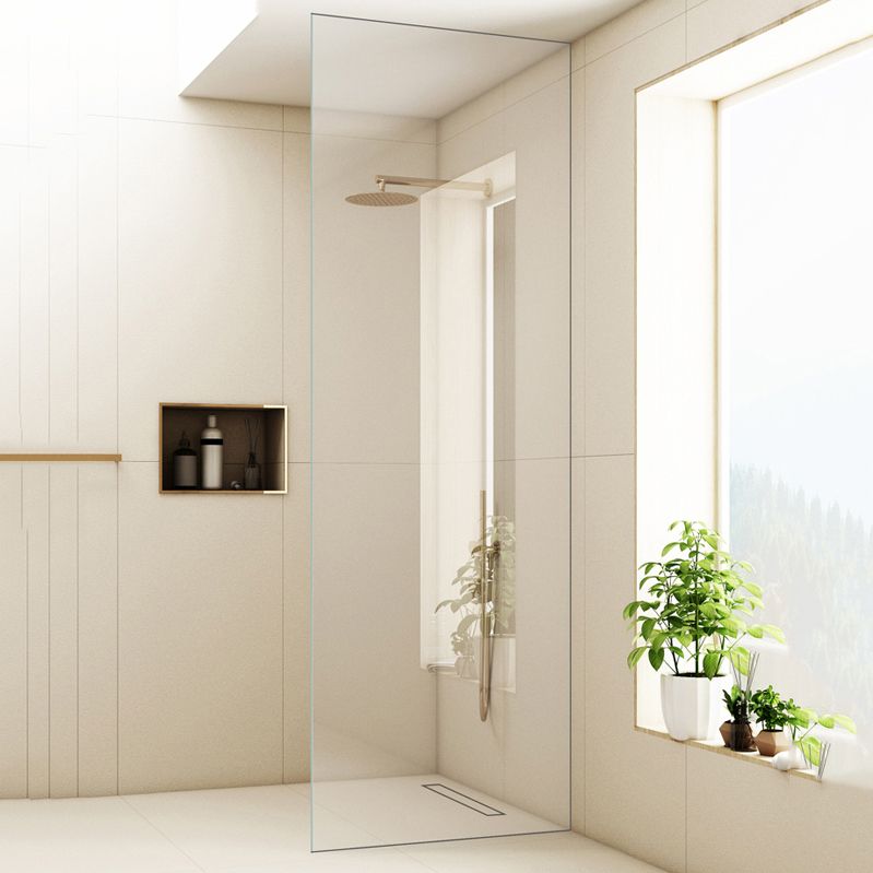 Frameless Glass Partition Bathroom Screen, Minimalist Bathroom Half Partition Glass Panel Clearhalo 'Bathroom Remodel & Bathroom Fixtures' 'Home Improvement' 'home_improvement' 'home_improvement_shower_tub_doors' 'Shower and Tub Doors' 'shower_tub_doors' 'Showers & Bathtubs' 1200x1200_31b3bf21-ef41-4458-8379-dba4a23a41bd