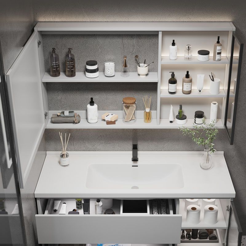 Wall Mounted Bathroom Vanity Set Mirror Wood Frame 2 Drawers Single Sink in Grey Clearhalo 'Bathroom Remodel & Bathroom Fixtures' 'Bathroom Vanities' 'bathroom_vanities' 'Home Improvement' 'home_improvement' 'home_improvement_bathroom_vanities' 1200x1200_31f25de8-a1c6-4a7f-9a66-4c634bbac74d