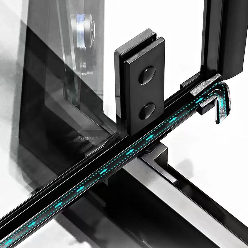 Transparent Pivot Shower Bath Door Silver and Black Frame Shower Door Clearhalo 'Bathroom Remodel & Bathroom Fixtures' 'Home Improvement' 'home_improvement' 'home_improvement_shower_tub_doors' 'Shower and Tub Doors' 'shower_tub_doors' 'Showers & Bathtubs' 1200x1200_32262cf5-a06e-4098-b923-87cdff0293c3