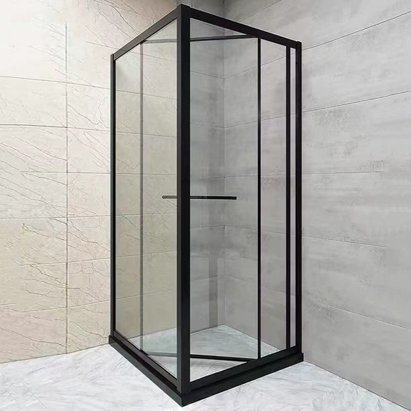 Square Black Shower Shower Enclosure Single Sliding Shower Enclosure Clearhalo 'Bathroom Remodel & Bathroom Fixtures' 'Home Improvement' 'home_improvement' 'home_improvement_shower_stalls_enclosures' 'Shower Stalls & Enclosures' 'shower_stalls_enclosures' 'Showers & Bathtubs' 1200x1200_32307a8b-1f6b-48f3-8af7-36492023922c