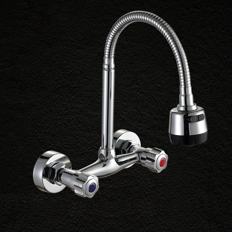 Contemporary Two Handles Kitchen Faucet Pull-down Metal Wall-mounted Faucet Clearhalo 'Home Improvement' 'home_improvement' 'home_improvement_kitchen_faucets' 'Kitchen Faucets' 'Kitchen Remodel & Kitchen Fixtures' 'Kitchen Sinks & Faucet Components' 'kitchen_faucets' 1200x1200_324615ff-b463-4cc1-aca0-aa4e734f8f20