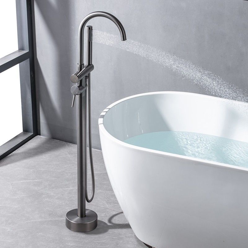 Modern Floor Mounted Metal Freestanding Tub Filler Swivel High Arc Freestanding Faucet Clearhalo 'Bathroom Remodel & Bathroom Fixtures' 'Bathtub Faucets' 'bathtub_faucets' 'Home Improvement' 'home_improvement' 'home_improvement_bathtub_faucets' 1200x1200_326dd5eb-2a5e-45a3-835a-640512b38da4