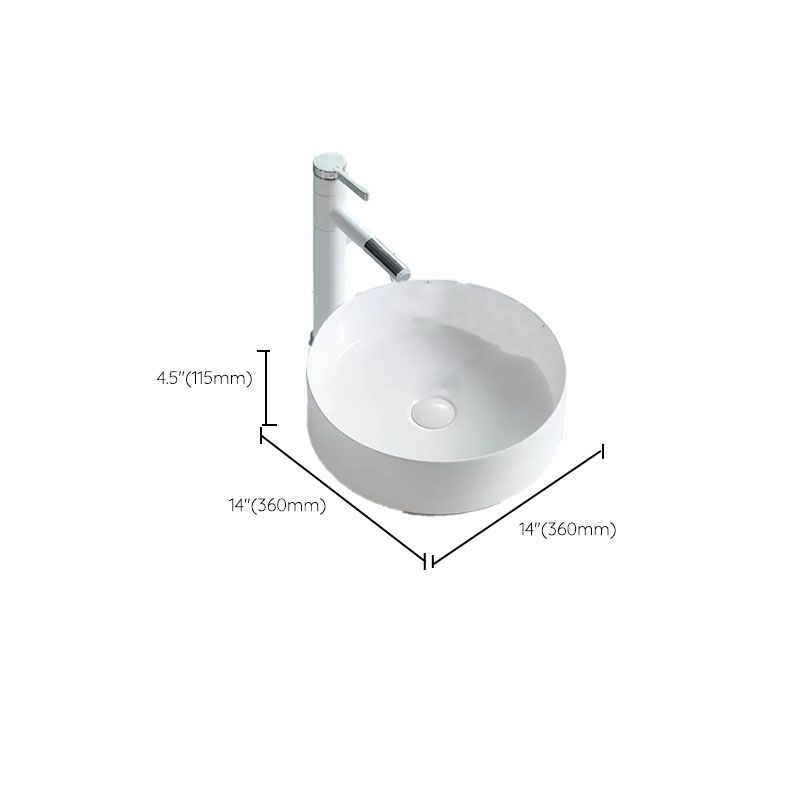 Bathroom Sink White Ceramic Faucet Single Handle Round Shape Sink Clearhalo 'Bathroom Remodel & Bathroom Fixtures' 'Bathroom Sinks & Faucet Components' 'Bathroom Sinks' 'bathroom_sink' 'Home Improvement' 'home_improvement' 'home_improvement_bathroom_sink' 1200x1200_327952b3-7716-4374-8db9-84712f3ee8f2