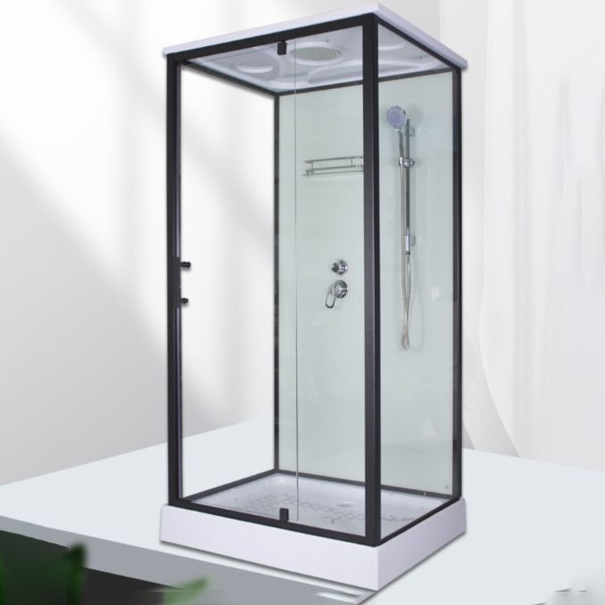 Tempered Glass Shower Stall Home Shower Stall with Towel Bar and Rain Shower Clearhalo 'Bathroom Remodel & Bathroom Fixtures' 'Home Improvement' 'home_improvement' 'home_improvement_shower_stalls_enclosures' 'Shower Stalls & Enclosures' 'shower_stalls_enclosures' 'Showers & Bathtubs' 1200x1200_328ccbbf-2885-48cf-b5a7-e8bd10f5cfa2