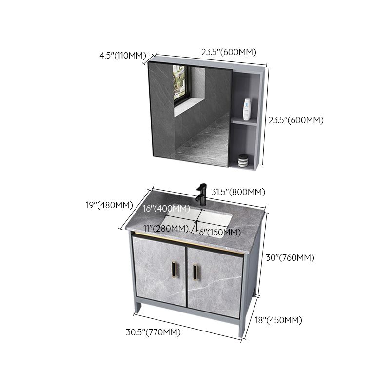 Contemporary Sink Cabinet Freestanding Mirror Cabinet Bathroom Vanity Set in Gray Clearhalo 'Bathroom Remodel & Bathroom Fixtures' 'Bathroom Vanities' 'bathroom_vanities' 'Home Improvement' 'home_improvement' 'home_improvement_bathroom_vanities' 1200x1200_328e5eb9-588b-4258-a74a-17b8d8c06995