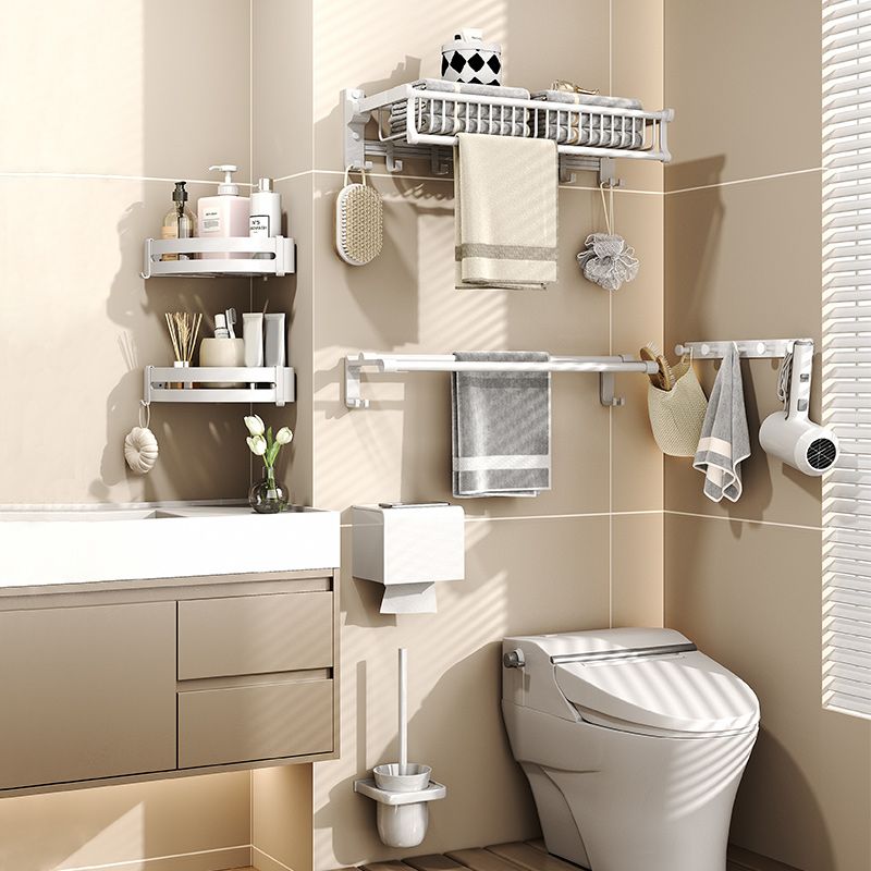 Modern Style Bathroom Accessory Set with Bath Shelf/Towel Bar/Toilet Brush in White Clearhalo 'Bathroom Hardware Sets' 'Bathroom Hardware' 'Bathroom Remodel & Bathroom Fixtures' 'bathroom_hardware_sets' 'Home Improvement' 'home_improvement' 'home_improvement_bathroom_hardware_sets' 1200x1200_3298f764-1d49-4ef7-86d3-5371292afa13